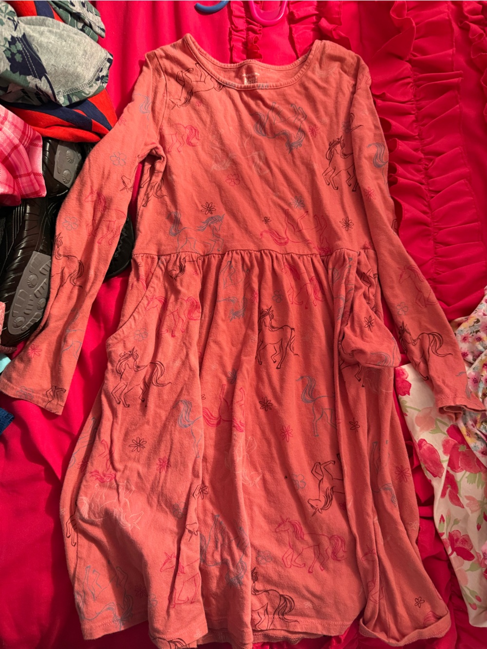 jumping beans Coral Long Sleeve One-Piece with Unicorn Print